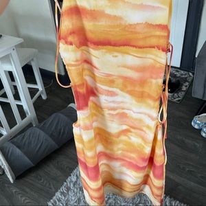 NEVER WORN orange tie dye side cut out dress